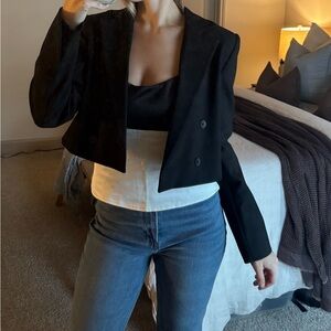 Zara Black Cropped Double-Breasted Blazer